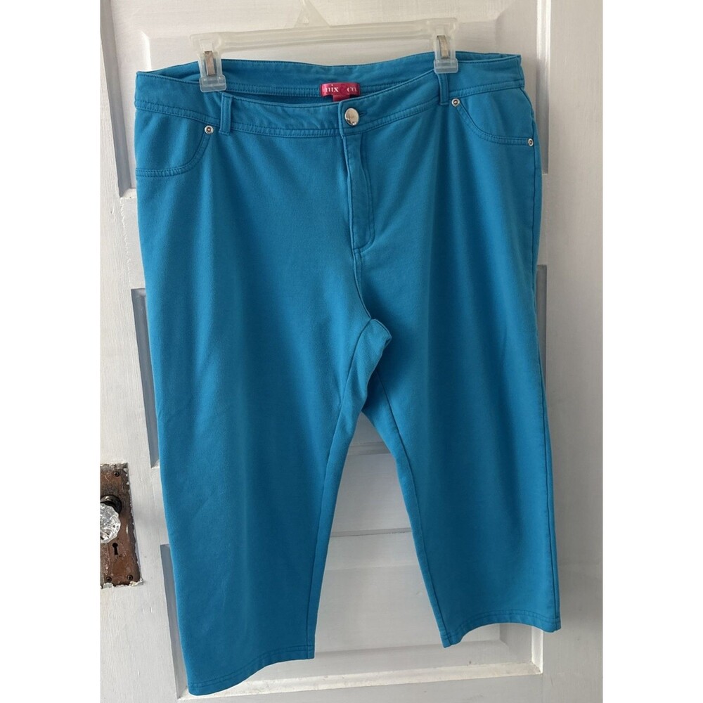Mix & Co. Blue Capri Pants Back Pockets XL Button/Zip Mid Rise Leggings Skinny